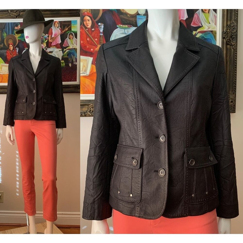 Proportion Petite Women's Conrad C Crinkled Blazer Faux Leather Jacket